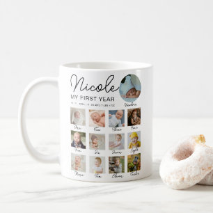Mug Bébé Première année 12 mois Photo Collage Moderne