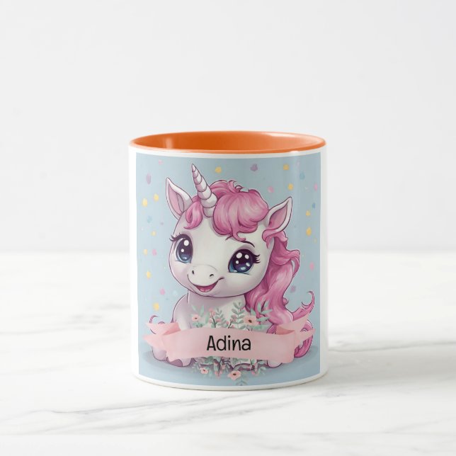 Mug Bébé rose magique Unicorn Stars Nom personnalisé (Centre)