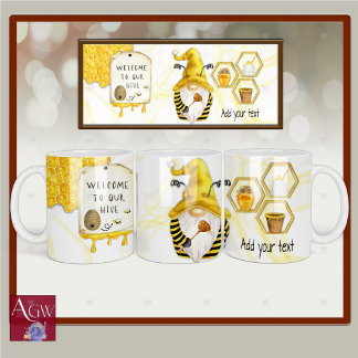 Mug Bee Hive Gnome Honey Comb Bienvenue