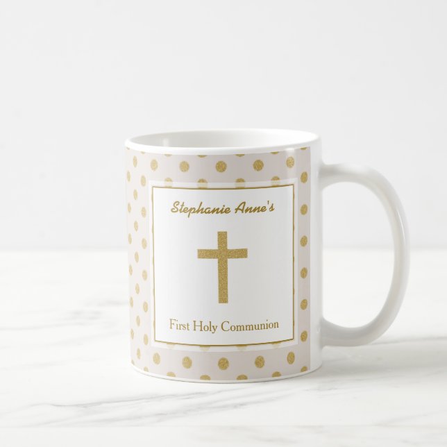 Mug Beige de communion avec le pois d'or (Droite)
