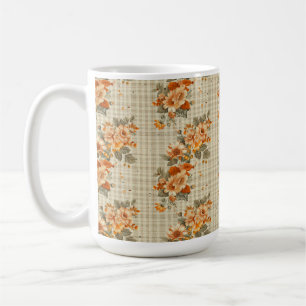 MUG BEIGE PLANGÉ AVEC ORANGE & FLOWERS JAUNES