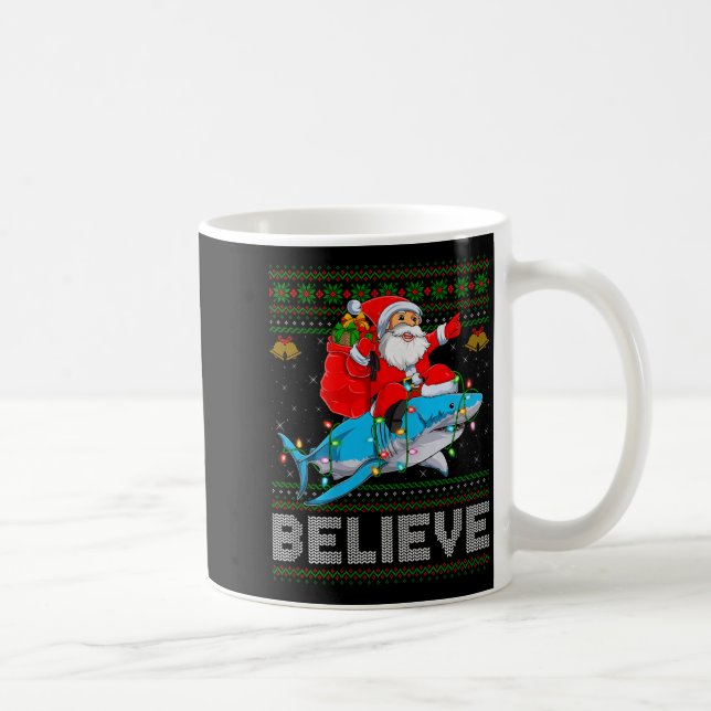 Mug Believe Xmas Funny Santa Riding Shark Ugly Christm (Droite)
