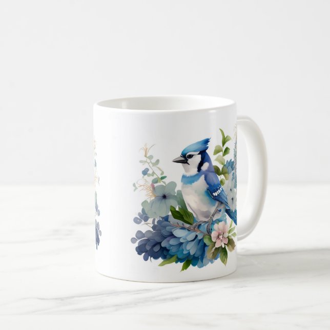 Mug Belle aquarelle bleu Jay envelopper (Devant droit)