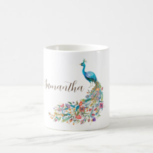 Mug Belle aquarelle bleu paon I