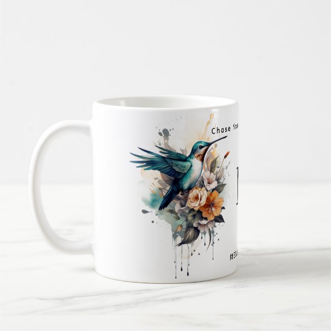 Mug Belle aquarelle Hummingbird Monogramme Nom (Gauche)