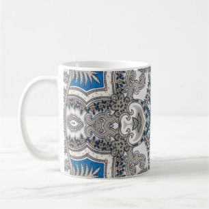 Mug Belle arabesque blanche et bleue, motif islamique