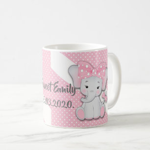 Mug Belle caricature bébé éléphant sur une polka blanc