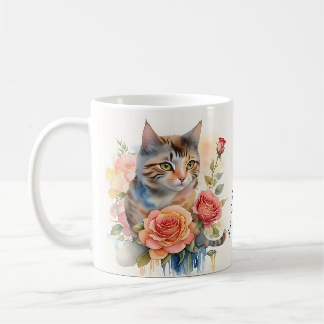 Mug Belle Chat Aquarelle Avec Message Personnalisé (Gauche)