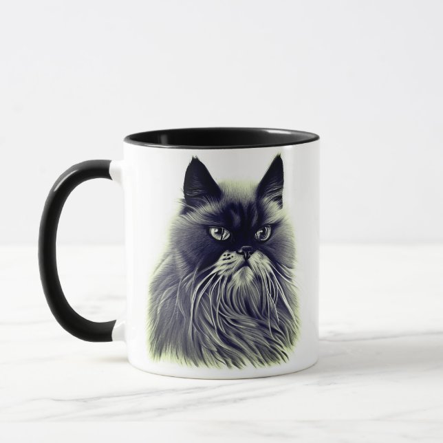 Mug Belle chatte persane en noir et blanc (Gauche)