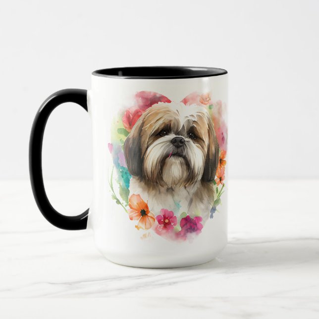 MUG BELLE COULEUR D'EAU BROWN BLANC LHASA APSO CHIEN (Gauche)