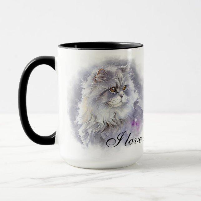 MUG BELLE COULEUR D'EAU FLUFFANT CHAT ANGORA (Gauche)