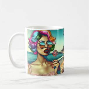 Mug Belle femme Art Pop Rétro avec Lollipop
