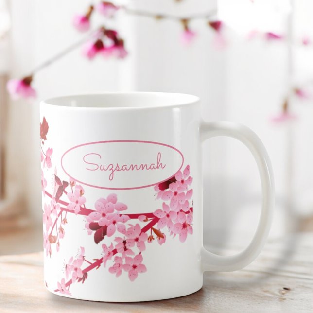 Mug Belle fleurs rose cerisier floral Custom (Créateur téléchargé)