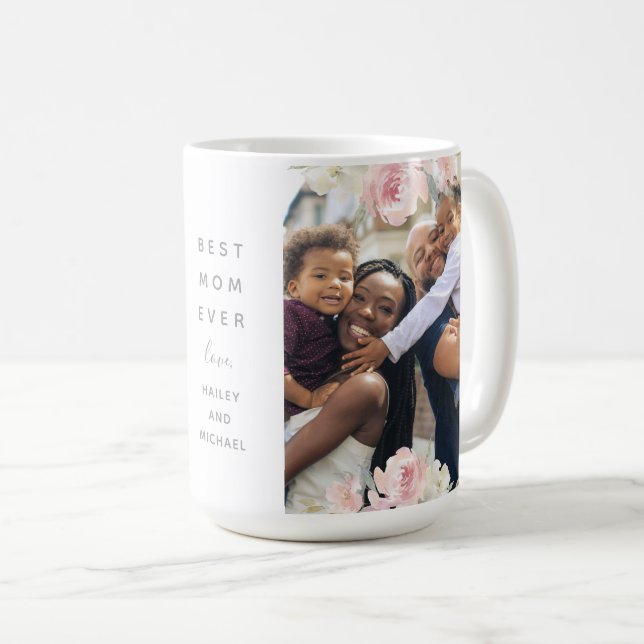 Mug Belle Florale rose Meilleure Maman Jamais Deux Pho (Devant droit)