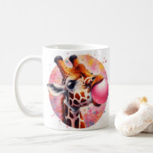 belle girafe soufflant bubblegum