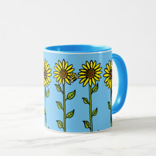 Mug Belle illustration Fleurs de soleil et Bumblebee
