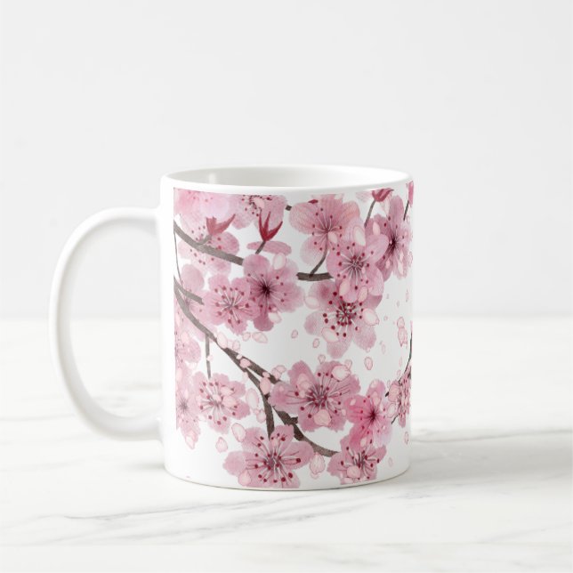 Mug Belle main peinte cerise en fleurs Imprimer (Gauche)