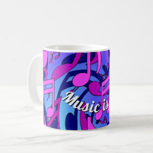 Mug Belle Musique Notes vives Pink Purple Blue Aqua