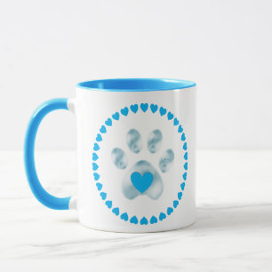 Mug Belle patte bleue claire avec les coeurs