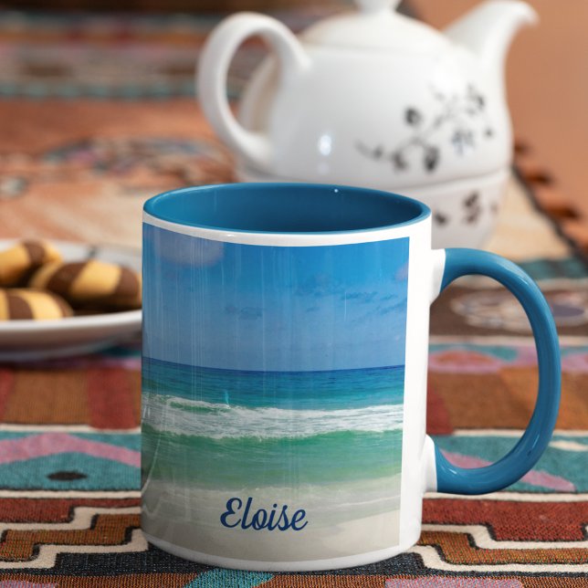 Mug Belle photo de plage Blue Ocean Custom (Créateur téléchargé)