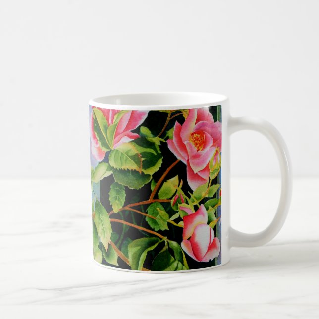 Mug Belle rose rose rouge roses blanc aquarelle floral (Droite)