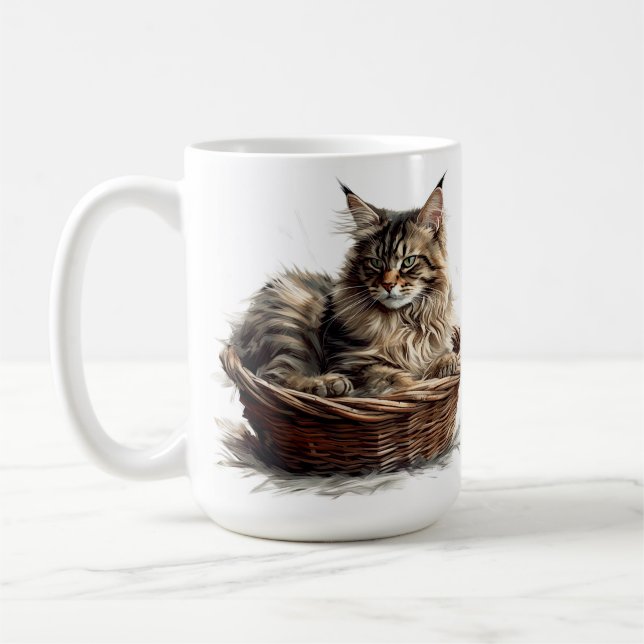 MUG BELLE TABLE BROWN MAINE COON CAT EN PANIER (Gauche)