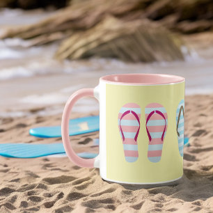 Mug Belle tongs Pastel rayé sur jaune pâle