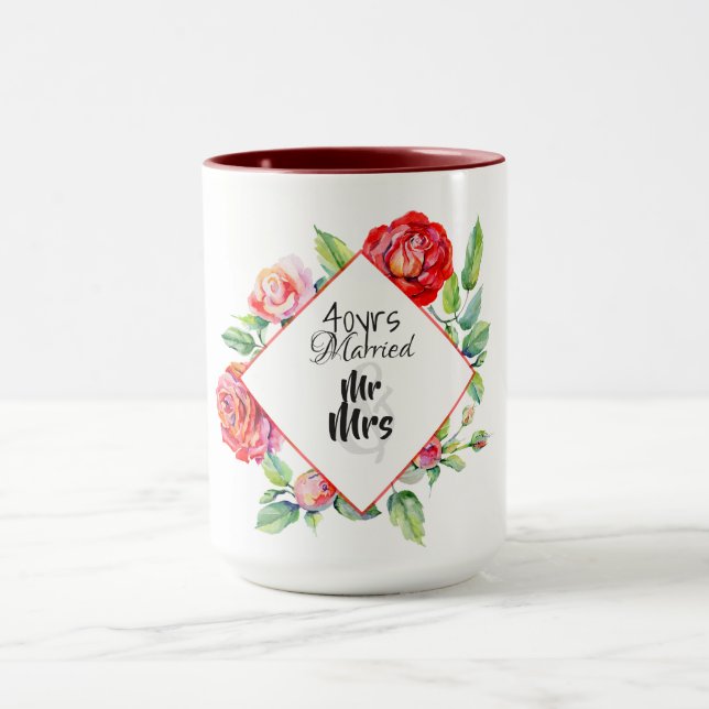 Mug Belles 40 ans de mariage Rube Roses rouges (Centre)