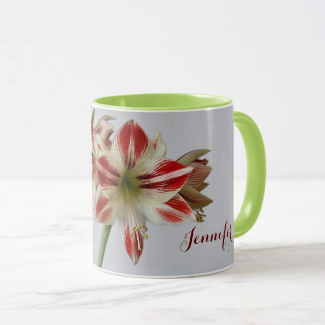 Mug Belles fleurs Amaryllis et coutume+nom (Devant droit)