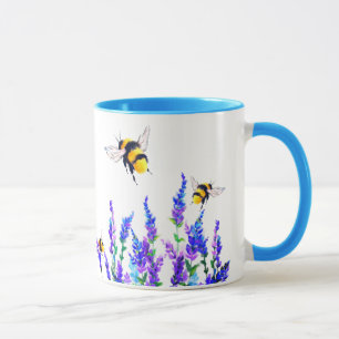 Mug Belles fleurs de printemps et des abeilles volant 