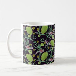 Mug Belles fleurs vertes, vignes et oiseaux roses