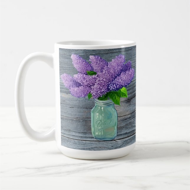 Mug Belles Lilacs En Mason Jar Rustique (Gauche)