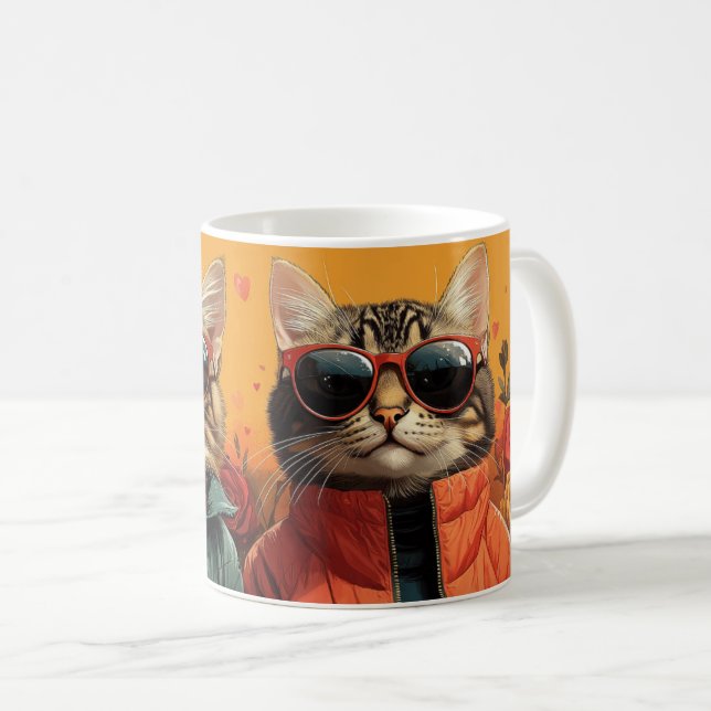 Mug Bengale Chat avec coeur Roses Saint-Valentin (Devant droit)