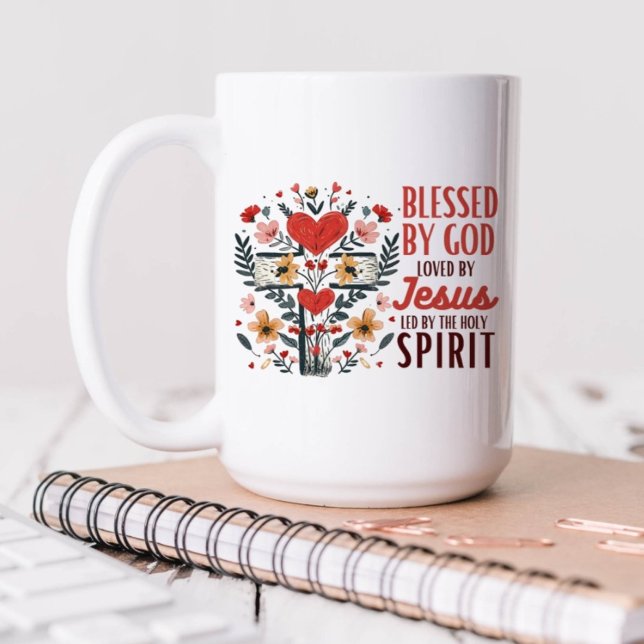 Mug Béni Par Dieu Aimé Par Jésus Floral Religieux (Créateur téléchargé)