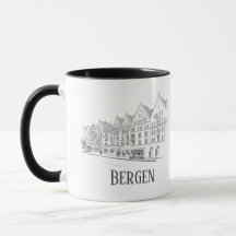 Bergen Norvège Streetscape Belle ligne de dessin