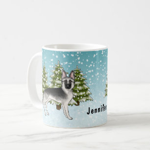 Mug Berger Allemand Argent Forêt d'hiver Nom