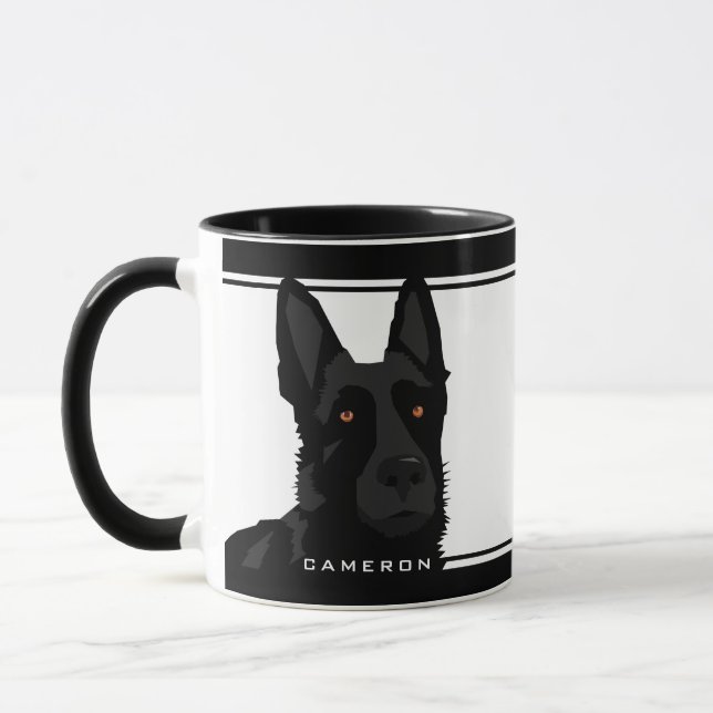 Mug Berger Allemand Noir Et Blanc Nom Personnalisé (Gauche)