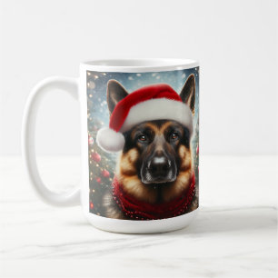 Mug Berger Allemand portant un chapeau et une écharpe