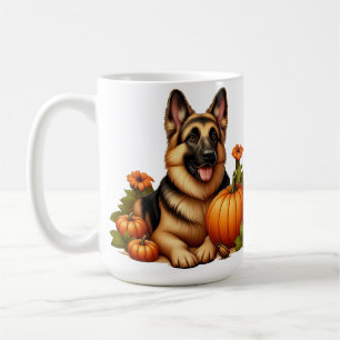Mug Berger Allemand se reposant avec des citrouilles e