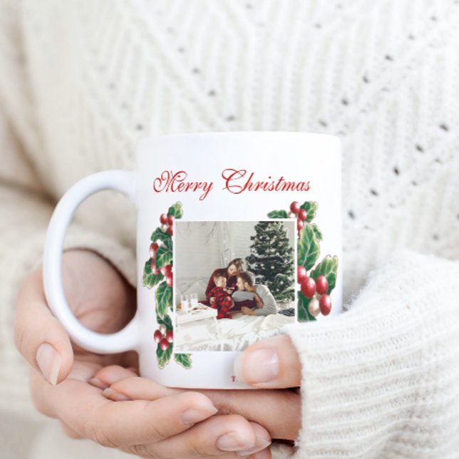 Mug Berries florales d'hiver | Noël | Photo de famille (Créateur téléchargé)