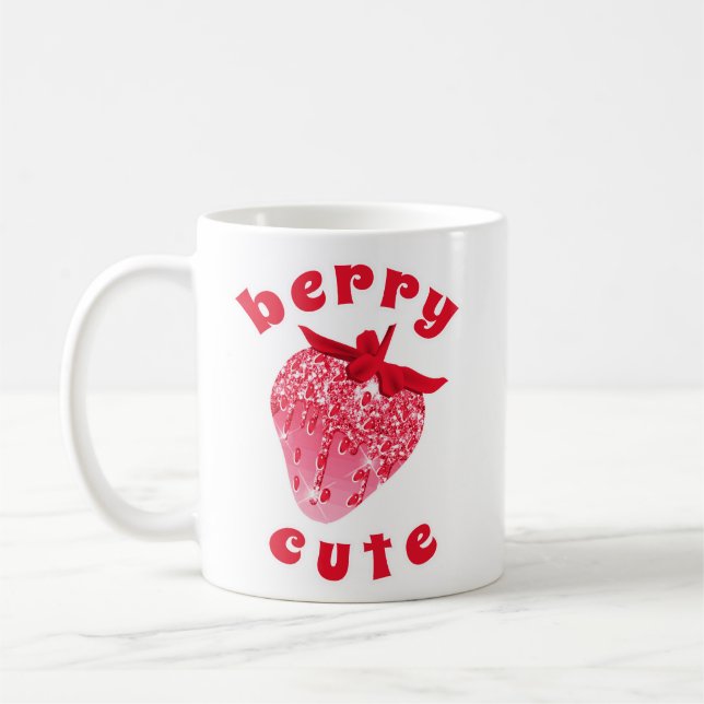 Mug Berry rose mignonne mignonne Glitterie fraise (Gauche)