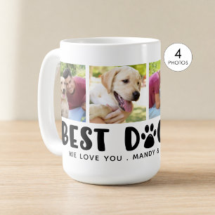 Mug BEST DOG DAD 4 Photo Collage Empreinte de patte