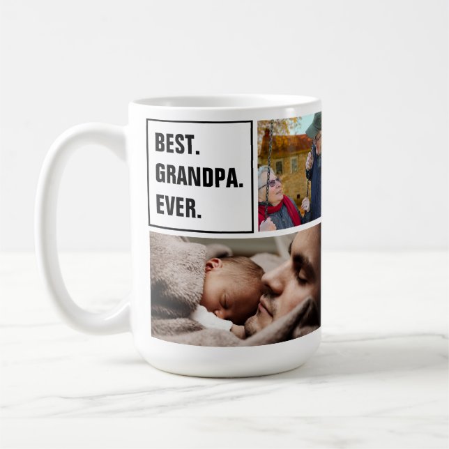 Mug Best Grandpa Ever Photo Collage and Custom Text (Gauche)
