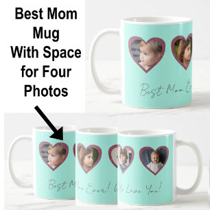 Mug Best Mom Aqua Coeurs Turquoises Four Kids Photo Co