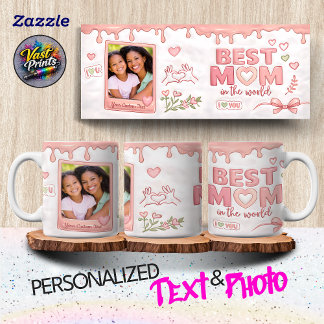 Mug Best Mom in the World Pink Custom Text & Photo
