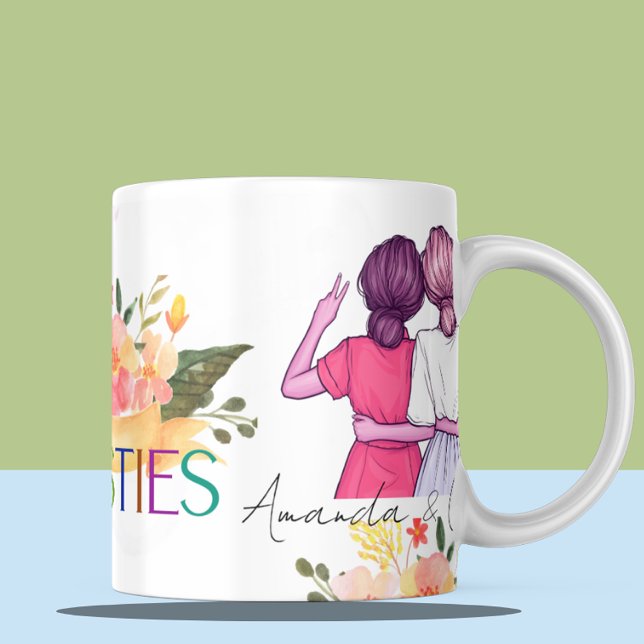 Mug Besties BFF jolie illustration Floral Best Friends (Besties BFF Cute Illustration Floral Best Friends Mug)