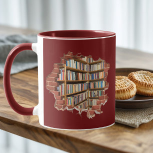 Mug Bibliothèque murale brisée ver de livre Lecture pe