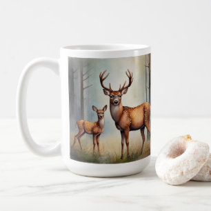 Mug Biche et Faon dans un Paysage Boisé Lumineux