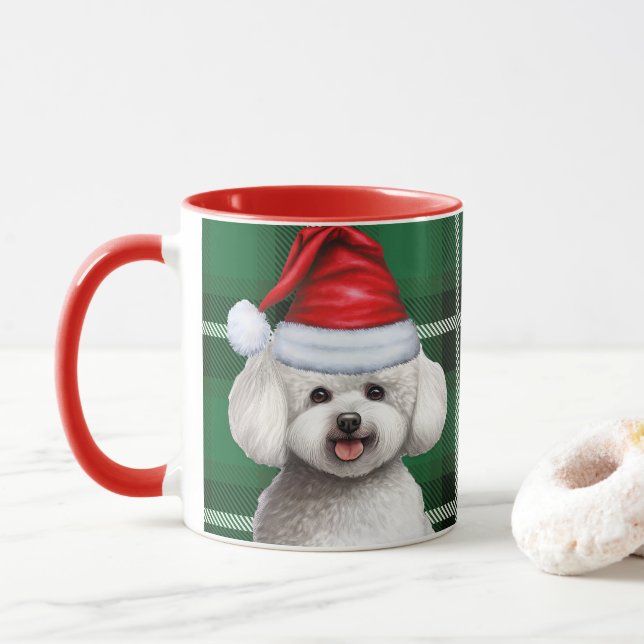 Mug Bichon Frise Dog et Green Holiday Plaid (Avec donut)
