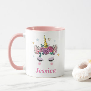 Mug bicolore rose Unicorne personnalisée